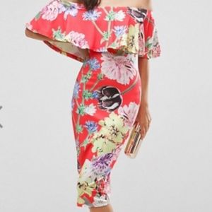 🎉Topshop Floral Ruffle Bardot Off Shoulder Dress